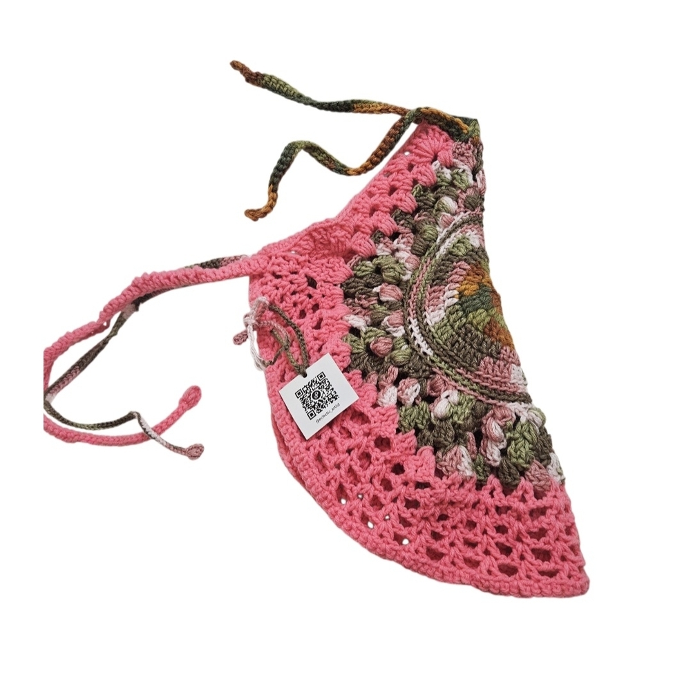 Handmade Crochet Halter Top Boho Camo Pink Green Swim Cover Up Top - Picture 10 of 17